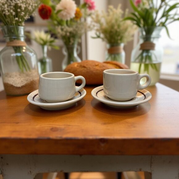 Vintage Restaurant Ware Tan Cups & Saucers Coffee Syracuse China & Buffalo China - Picture 5 of 7